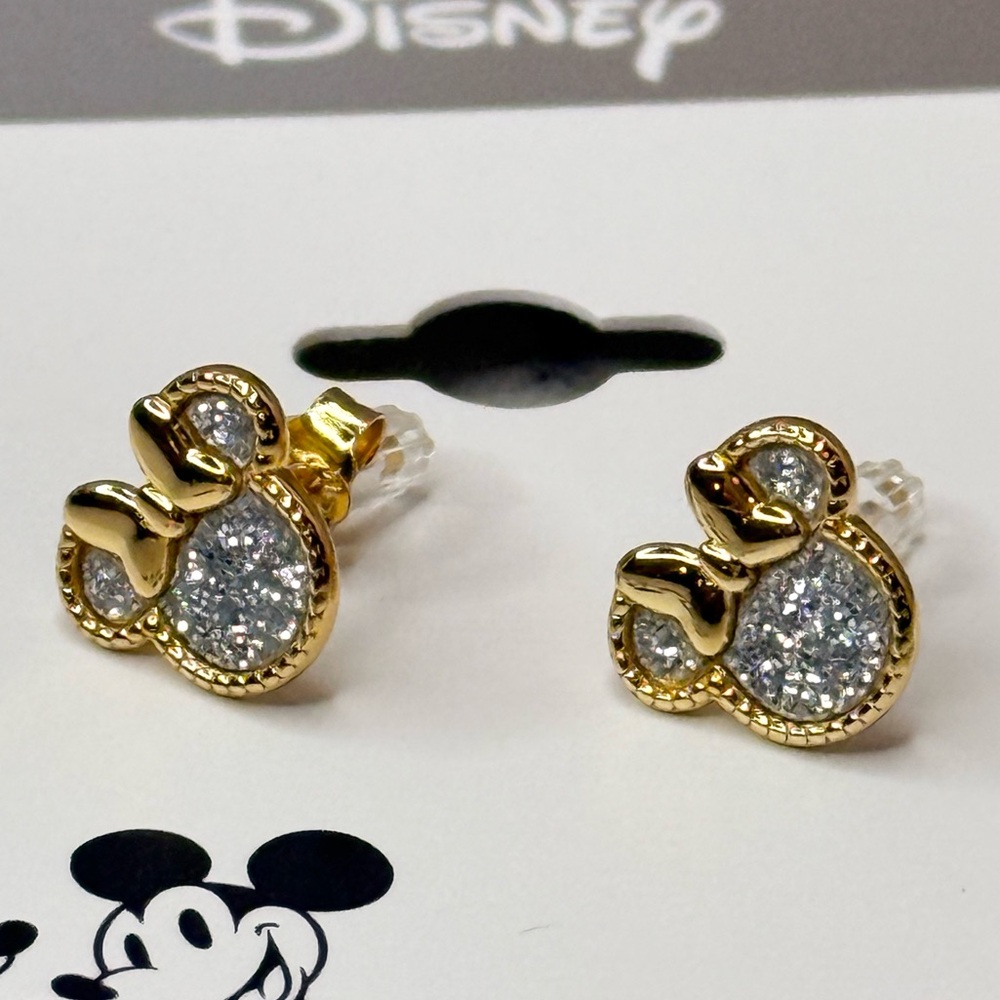 Disney Minnie Mouse Glitter Stud Earrings in 18k Gold-Plated Sterling Silver